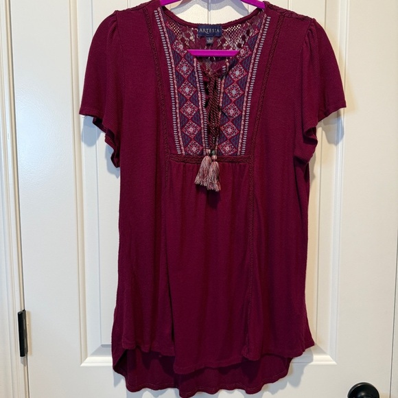 Embroidered and Lace Blouse with Tassels - Picture 1 of 9